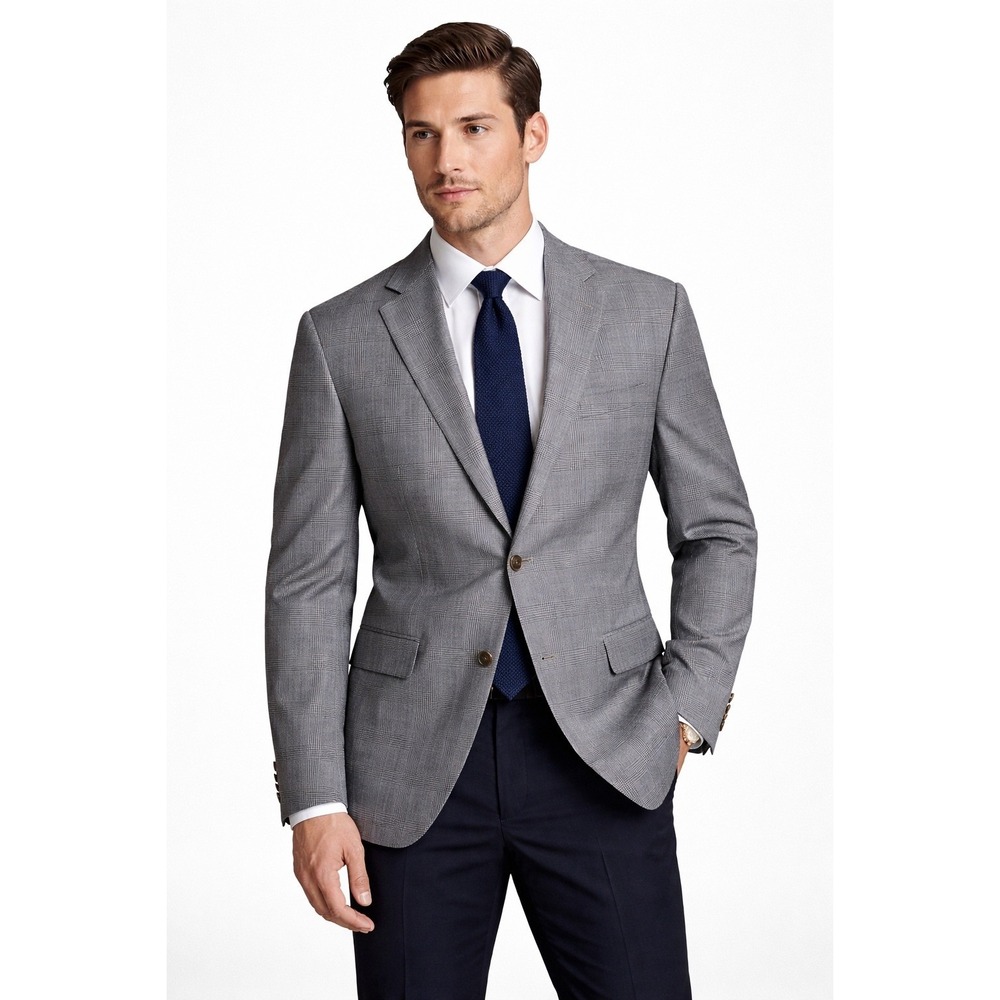 Lauren Ralph Lauren Silk Wool Blazer 44R Gray Glen Plaid Sport Coat Classic